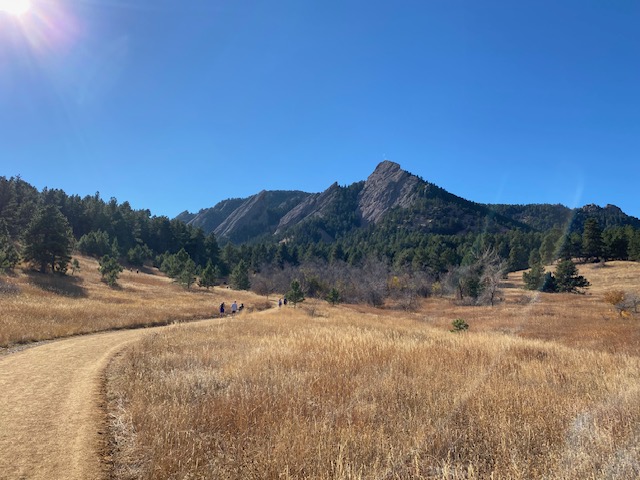 View of the Boulder flatirons from Chautauqua Park